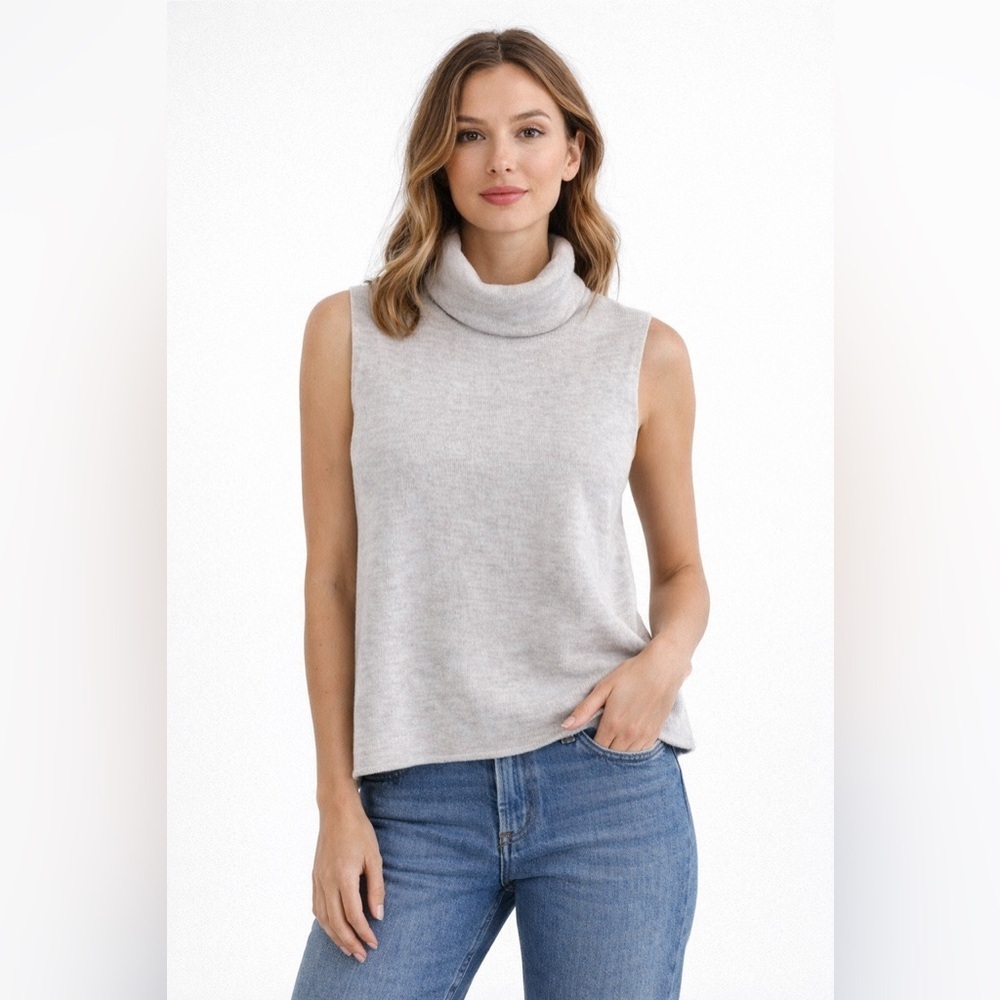 Zara - Sleeveless Roll Neck in Oatmeal - S